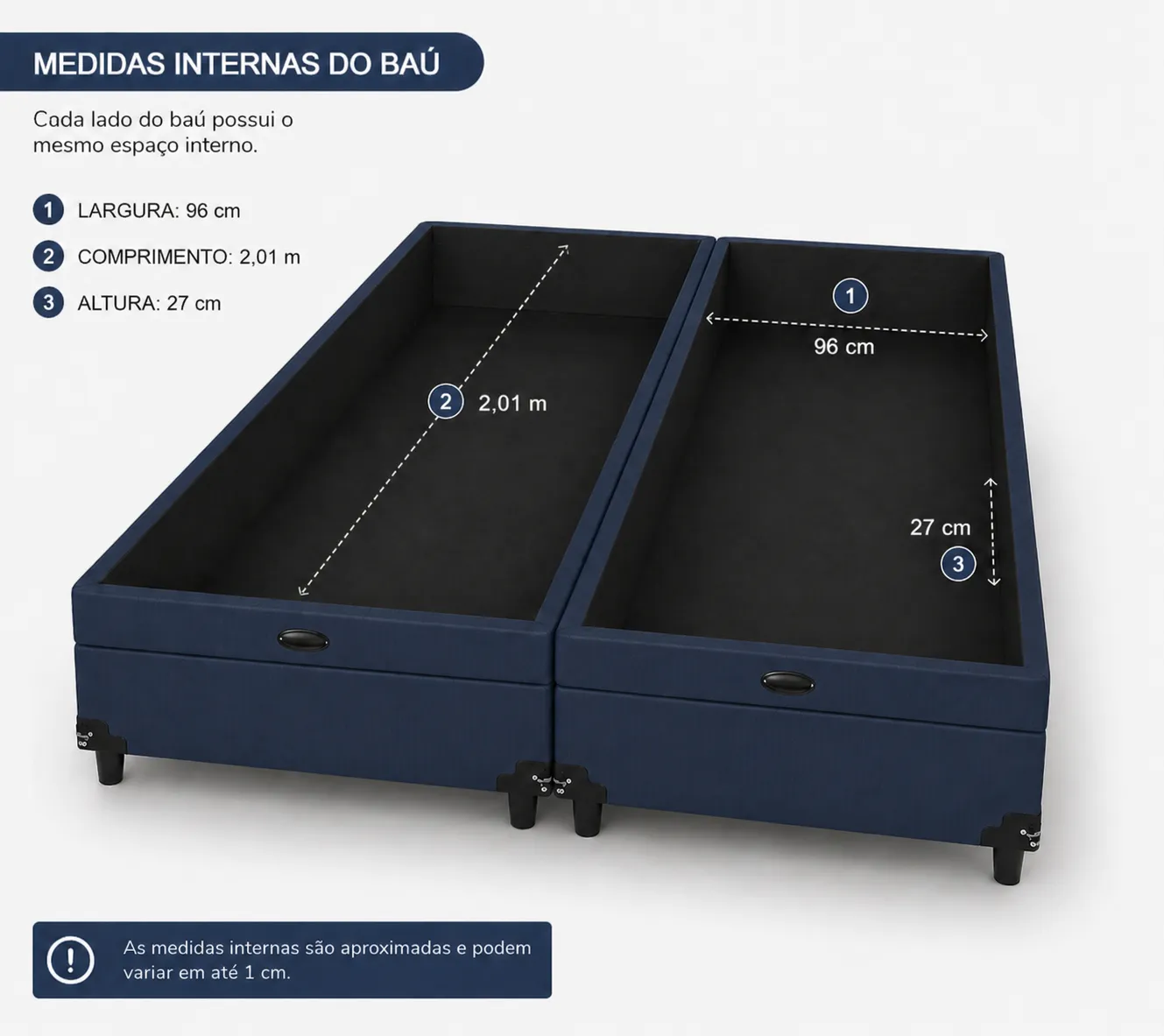 Kit Cama Box Baú + Colchão Mola Bonnel Solteirão 0,96m - Azul foto 3