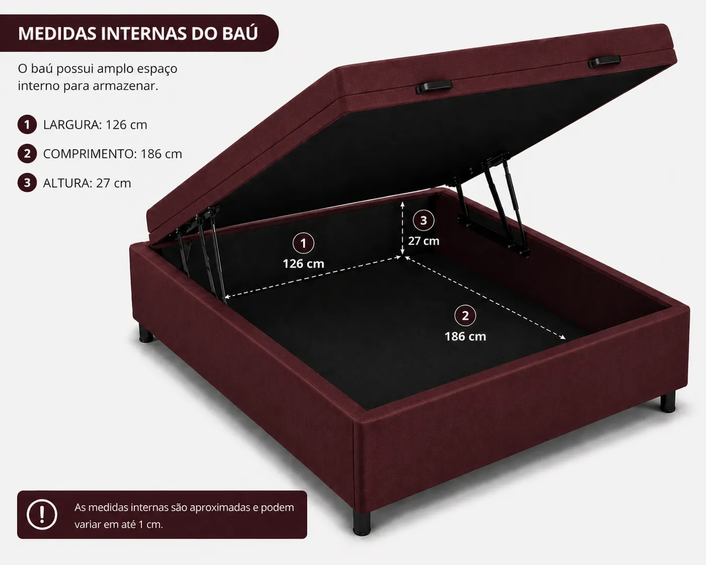 Kit Cama Box Baú + Colchão Mola Ensacada Viúva 1,28m - Vinho foto 3