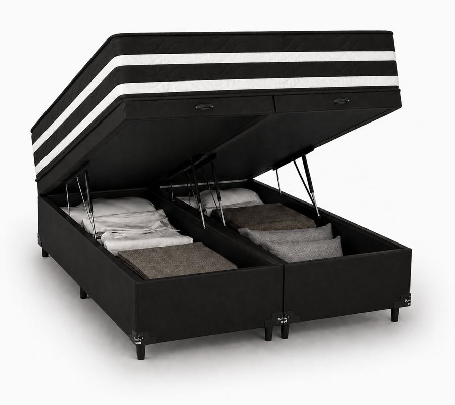 Kit Cama Box Baú + Colchão Mola Ensacada King 1,98m - Preto