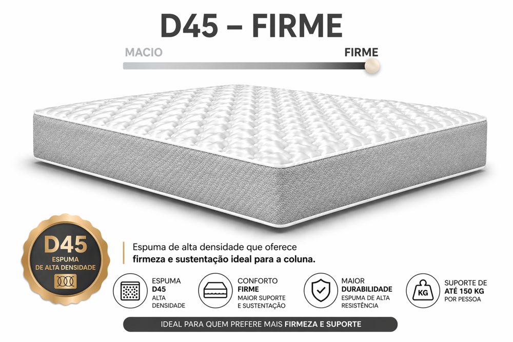 Kit Cama Box Baú + Colchão D45 Casal 1,38m - Cinza
